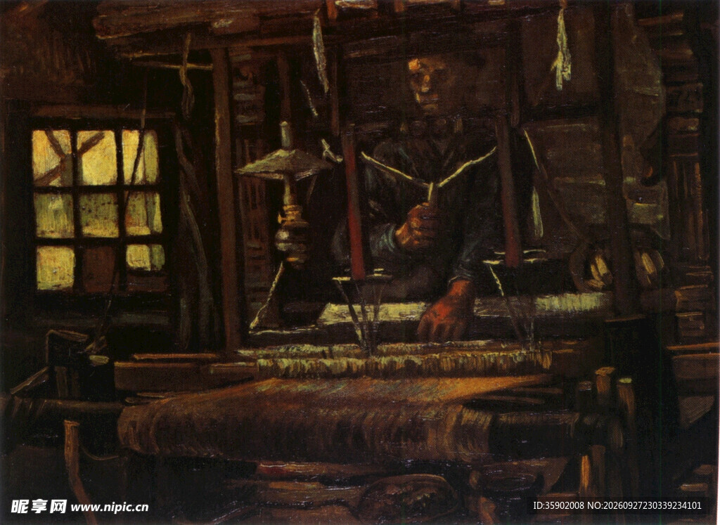 传统织工织布劳作场景