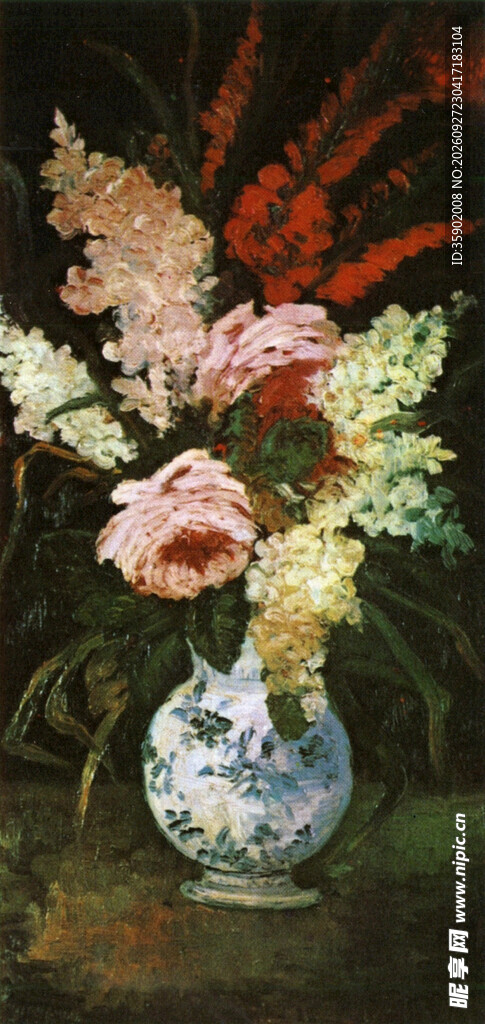 瓶中花卉静物油画