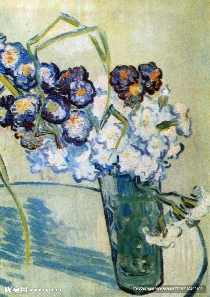 瓶中蓝花静物油画