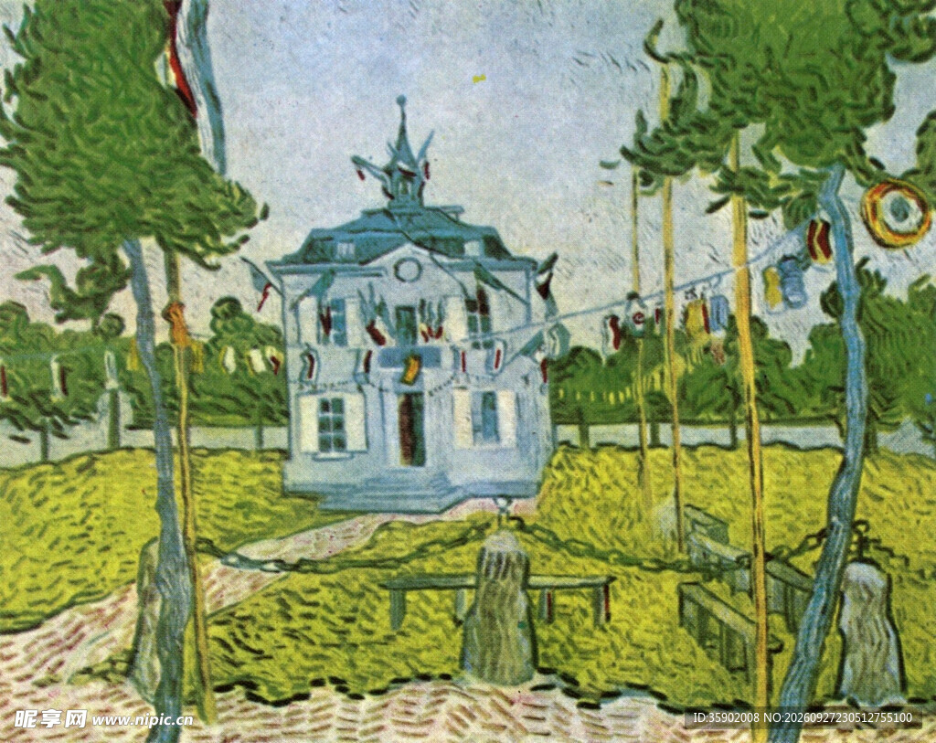郊野欧式建筑风景油画