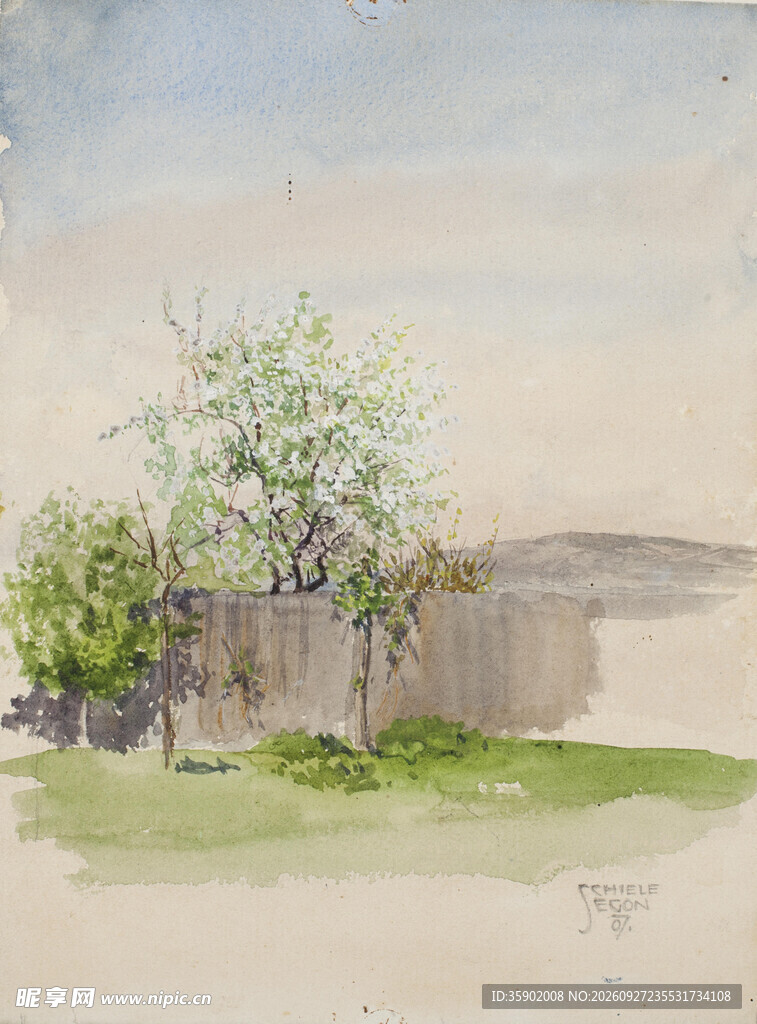 郊野水彩风景