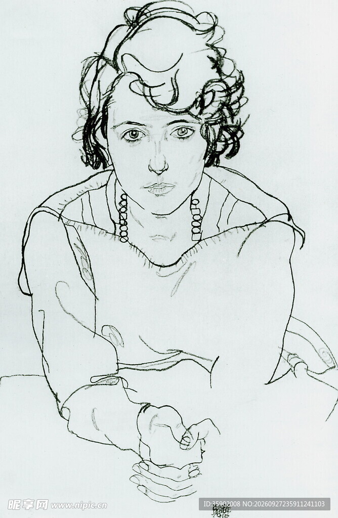 女性人物线描肖像