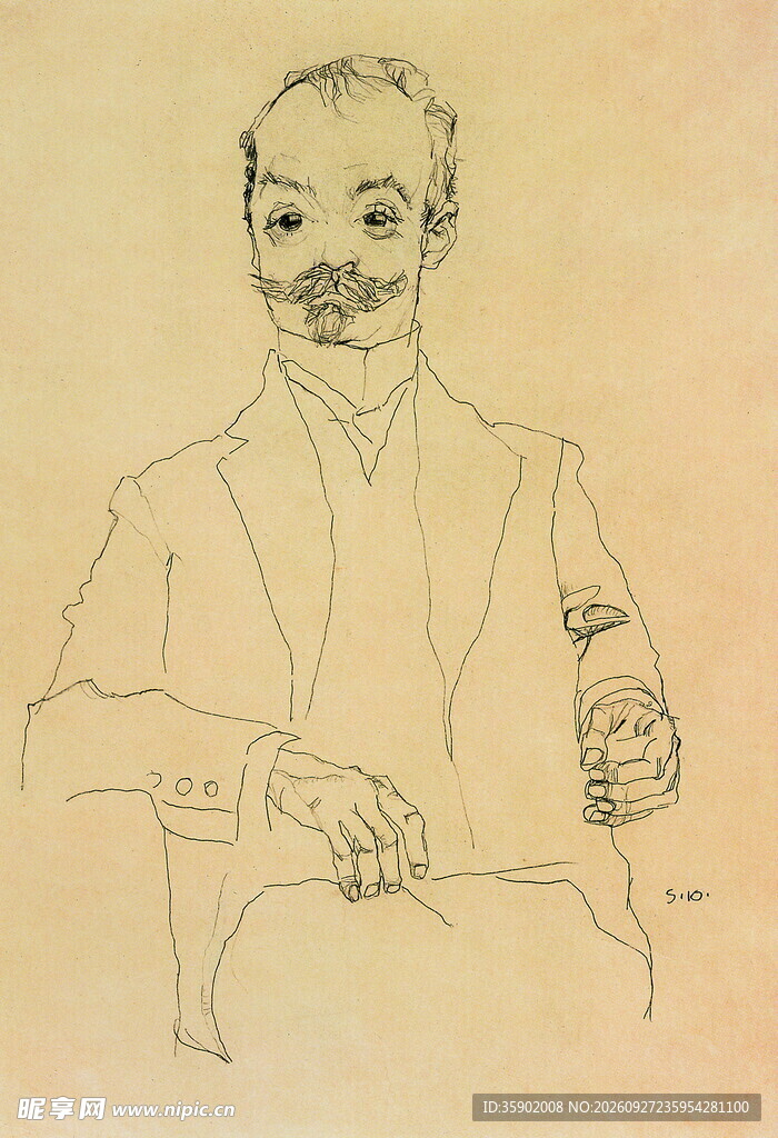 复古线描男士肖像