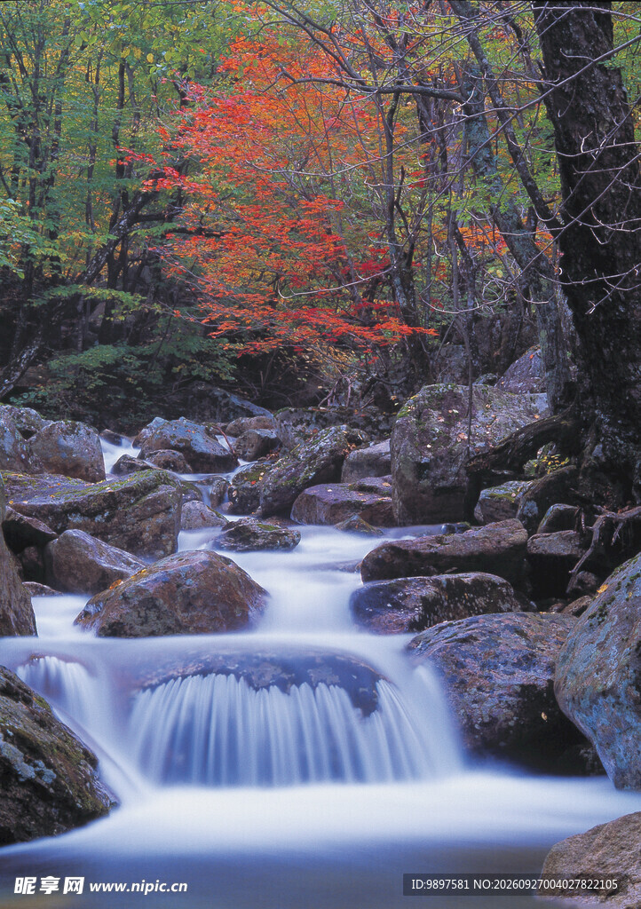 秋日山涧叠瀑风光
