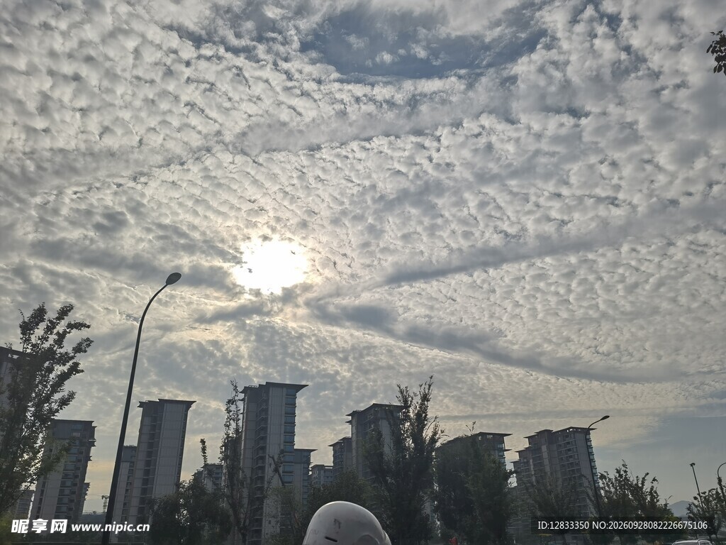 城市上空鱼鳞云景观