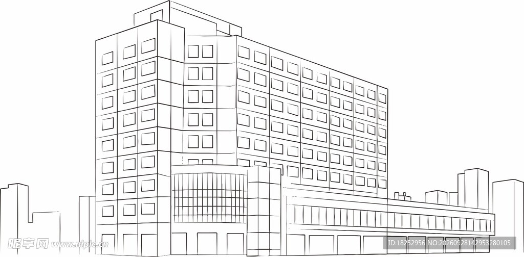 高层楼宇建筑线稿