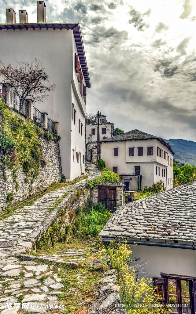 乡村石板路民居风景