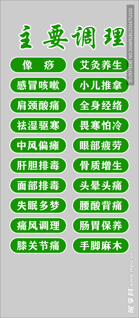 主要调理症状列表