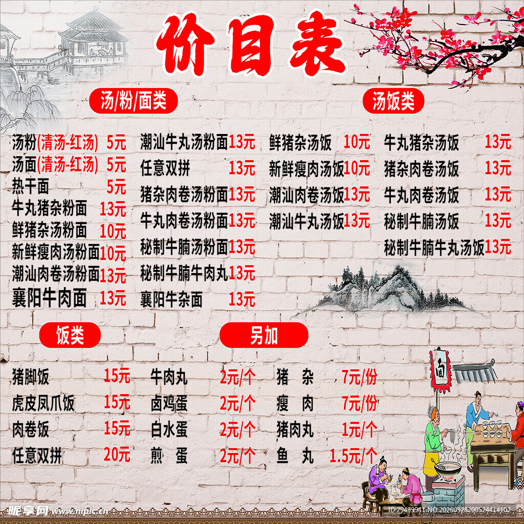 价目表