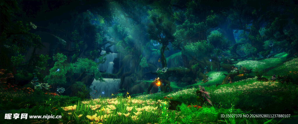 梦幻暗调森林光影场景