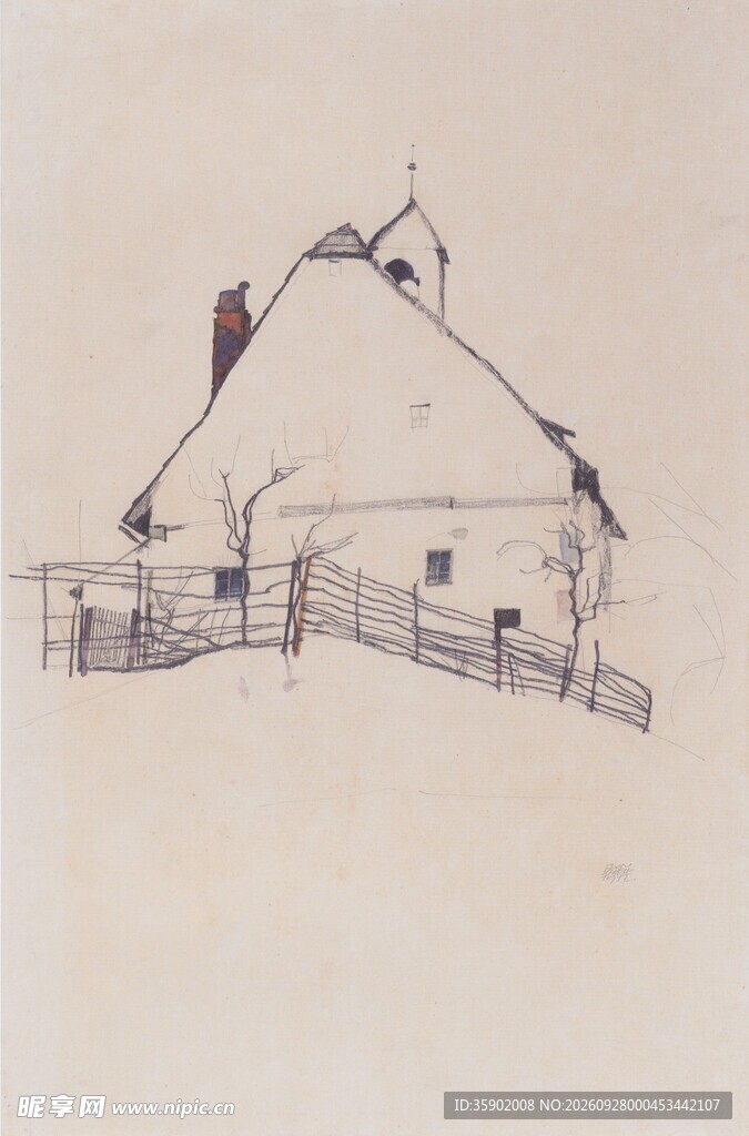 手绘乡村小屋速写
