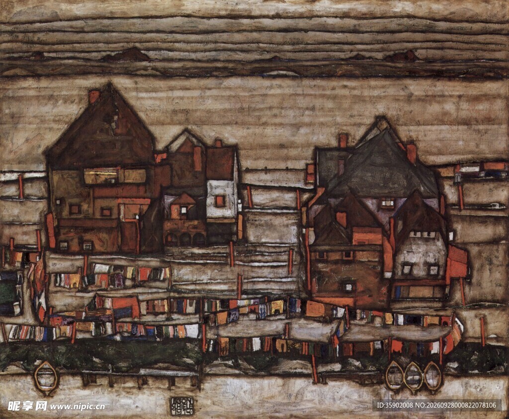 复古乡村建筑风景油画