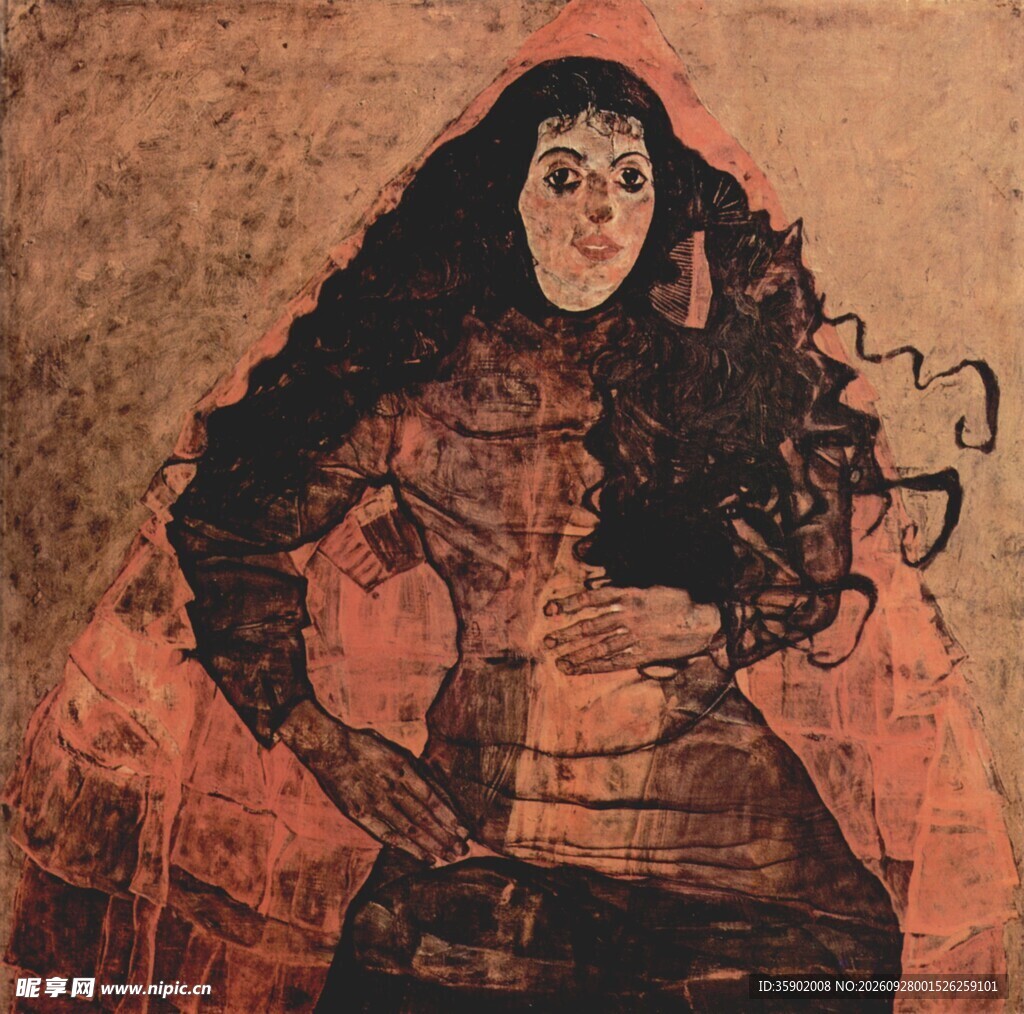 古旧手绘古代女子画像