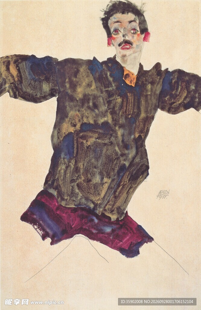 张开双臂的少年水彩画