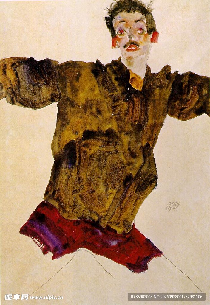 张开双臂的男子水彩画
