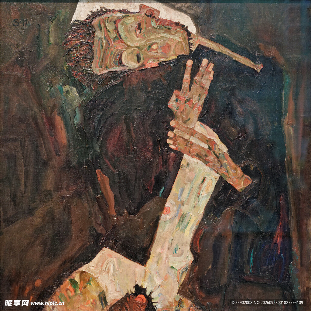 席勒相拥人物油画作品