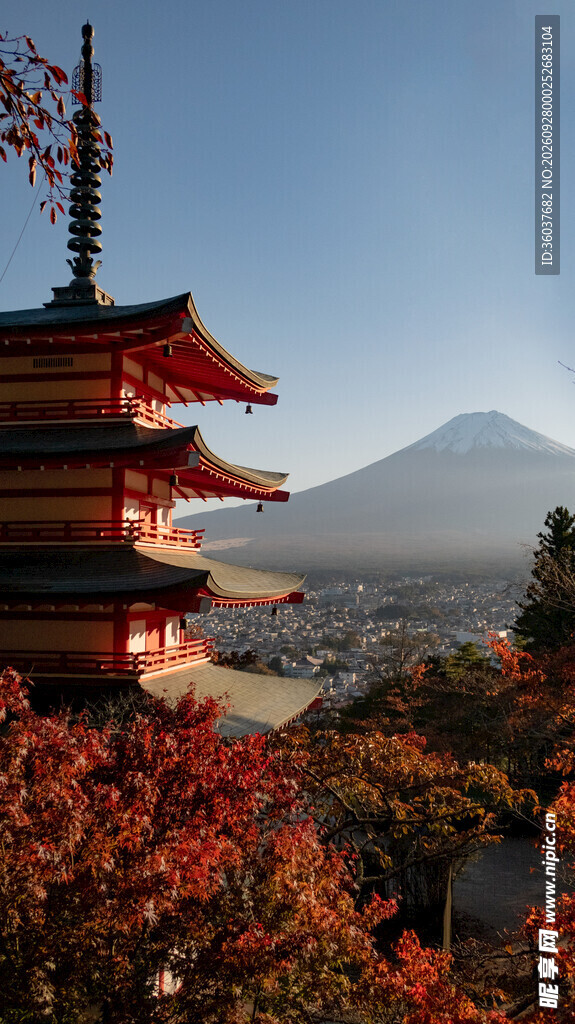 富士山与五重塔秋日盛景