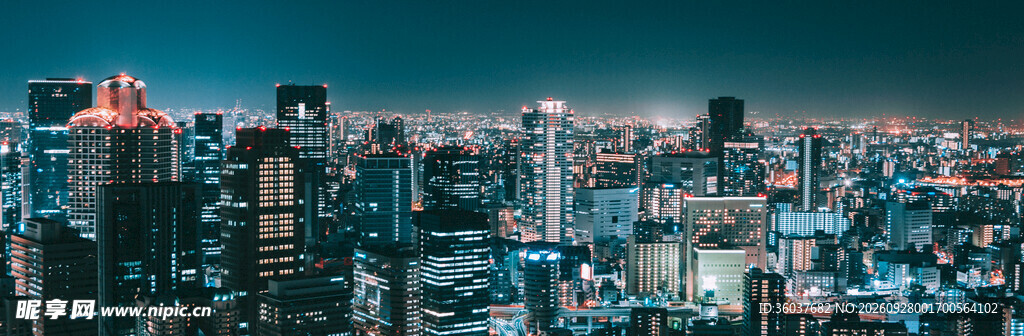 都市傍晚天际线全景