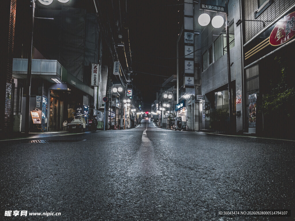 雨夜无人城市街道夜景