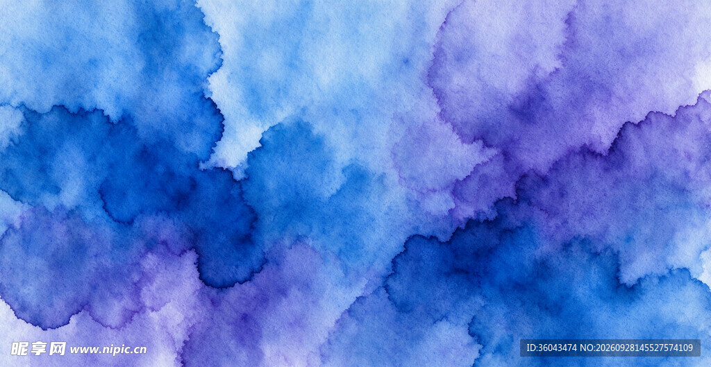 蓝紫水彩晕染背景