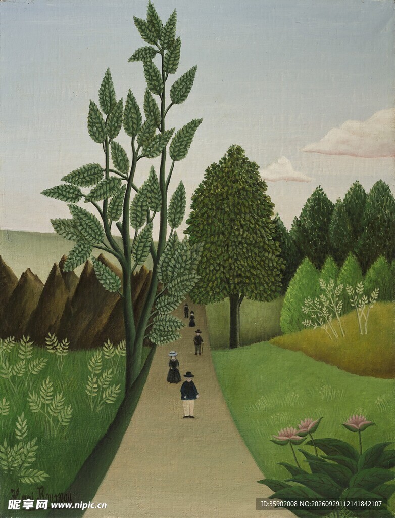 郊野小径风景油画