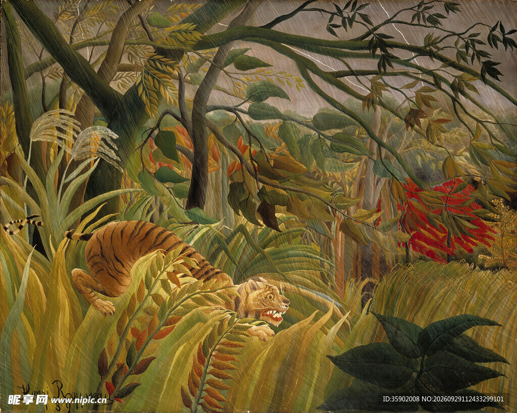 丛林猛虎风景油画