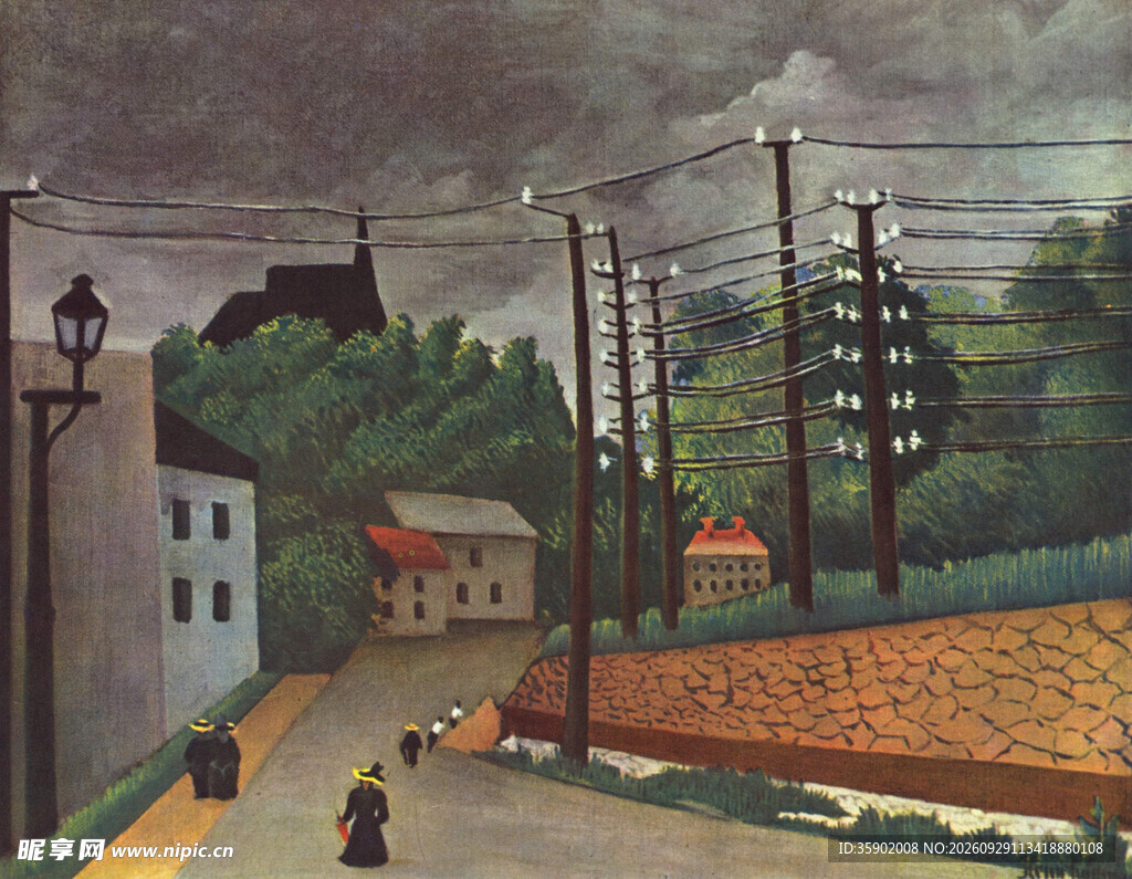郊野小镇风景油画