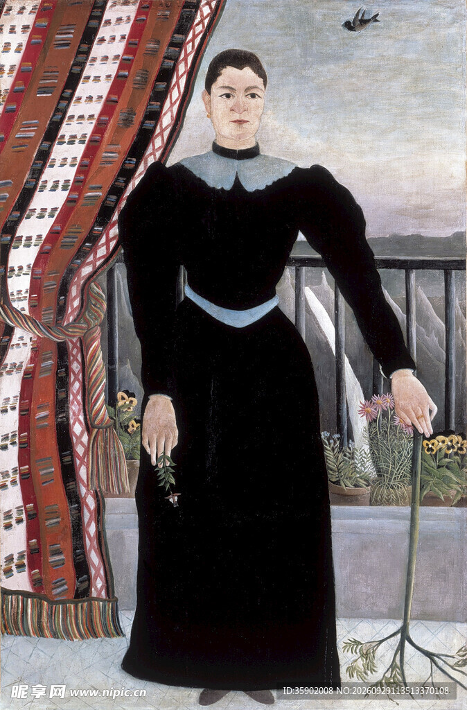 黑衣女子肖像油画