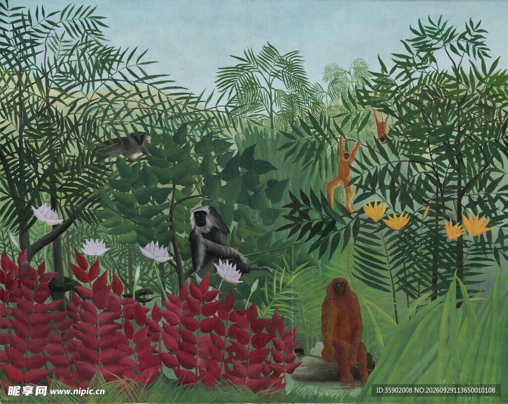 丛林风景油画作品