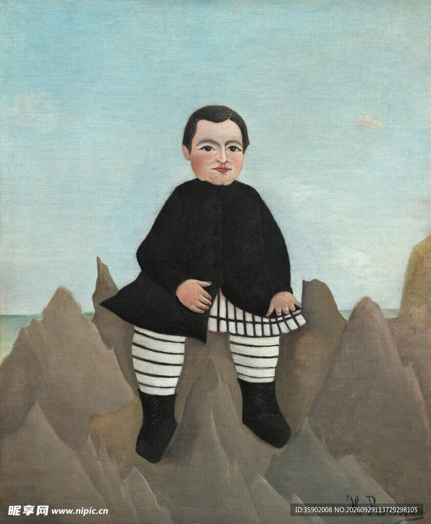 海边孩童肖像油画