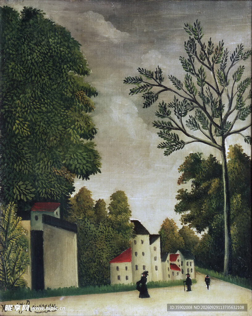 郊野小镇风景油画