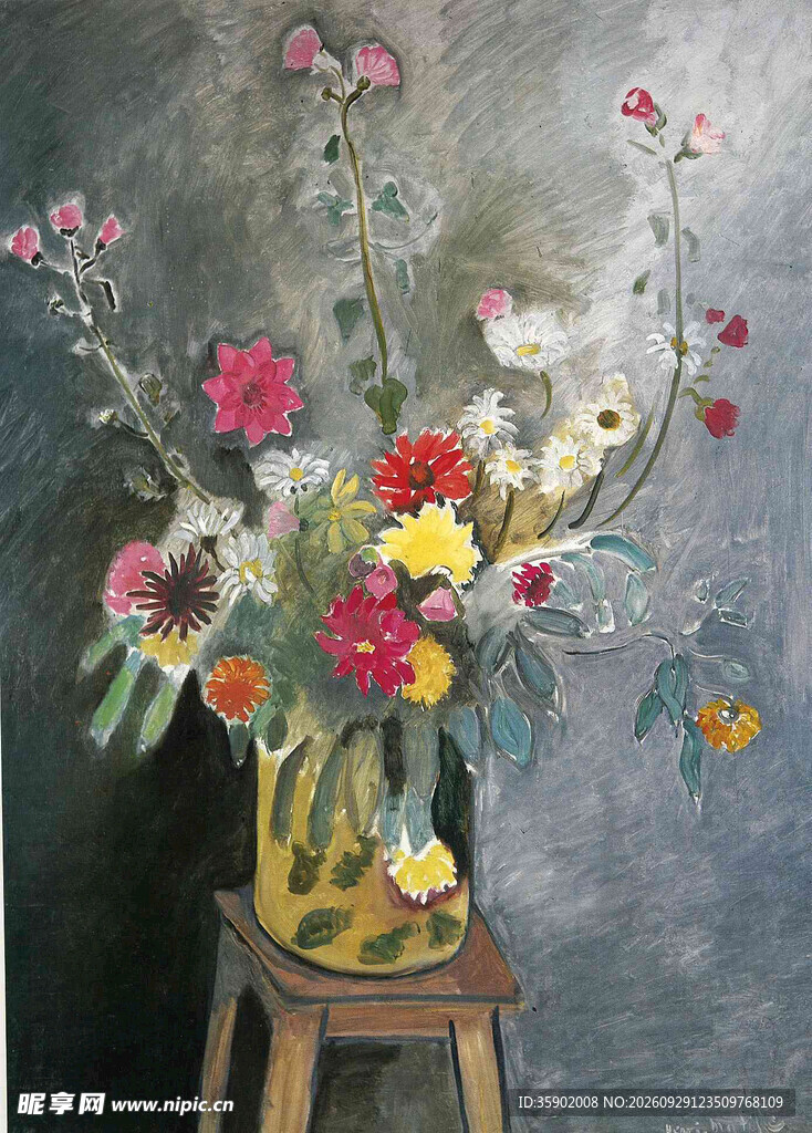 瓶中花卉静物油画
