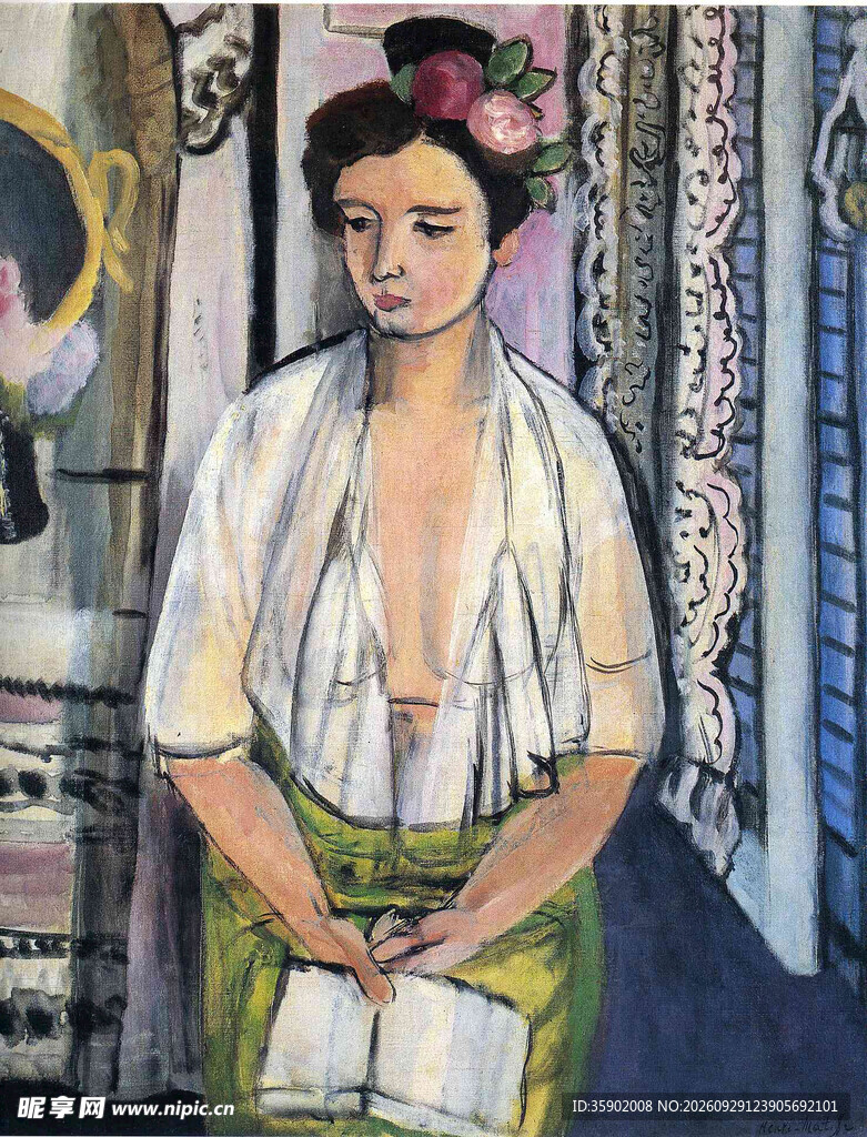 和服女子肖像油画