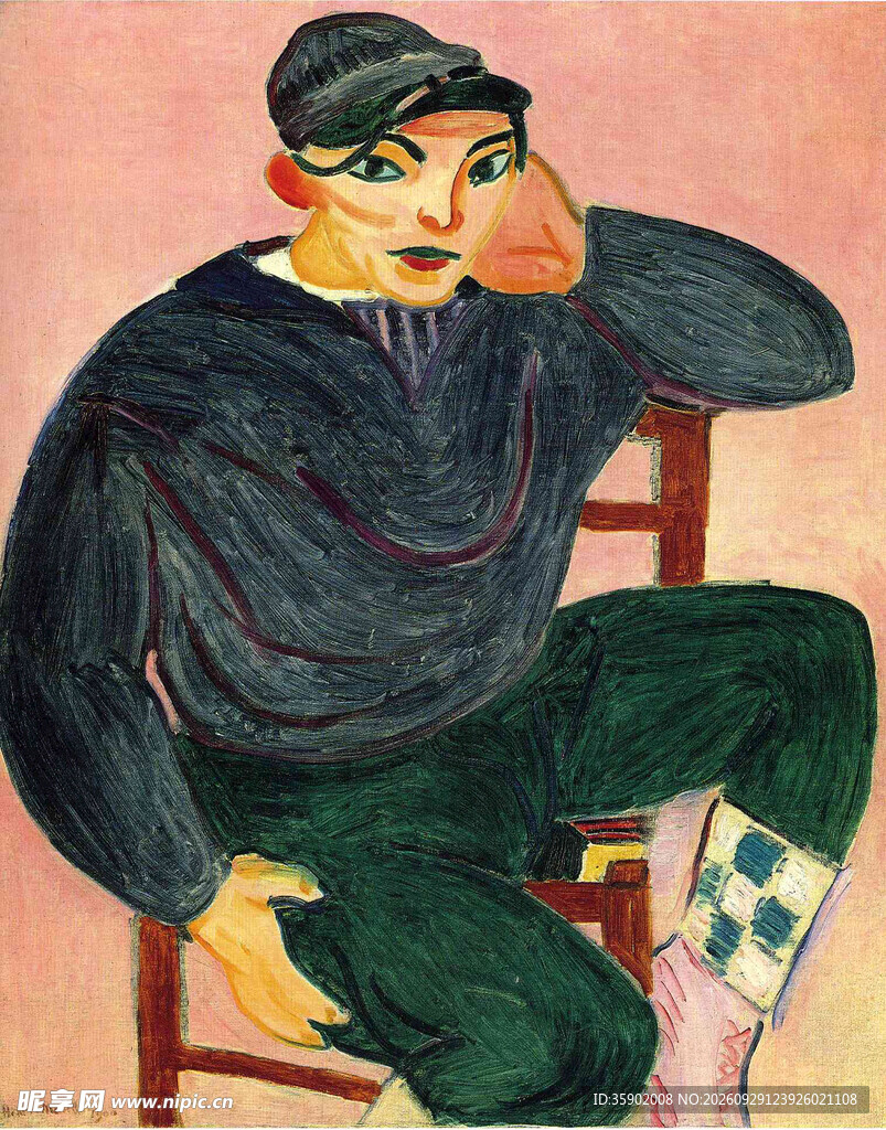 男子坐姿肖像油画