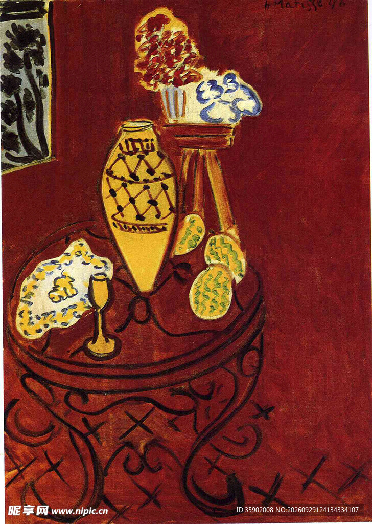 红底静物手绘装饰画