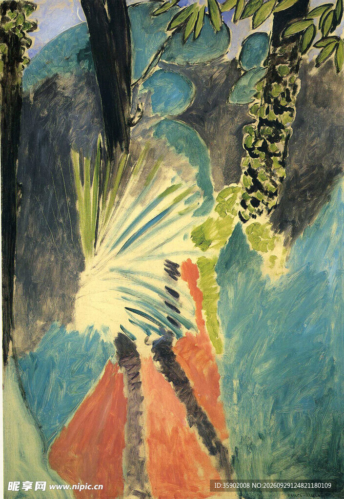 林间风景抽象水彩画