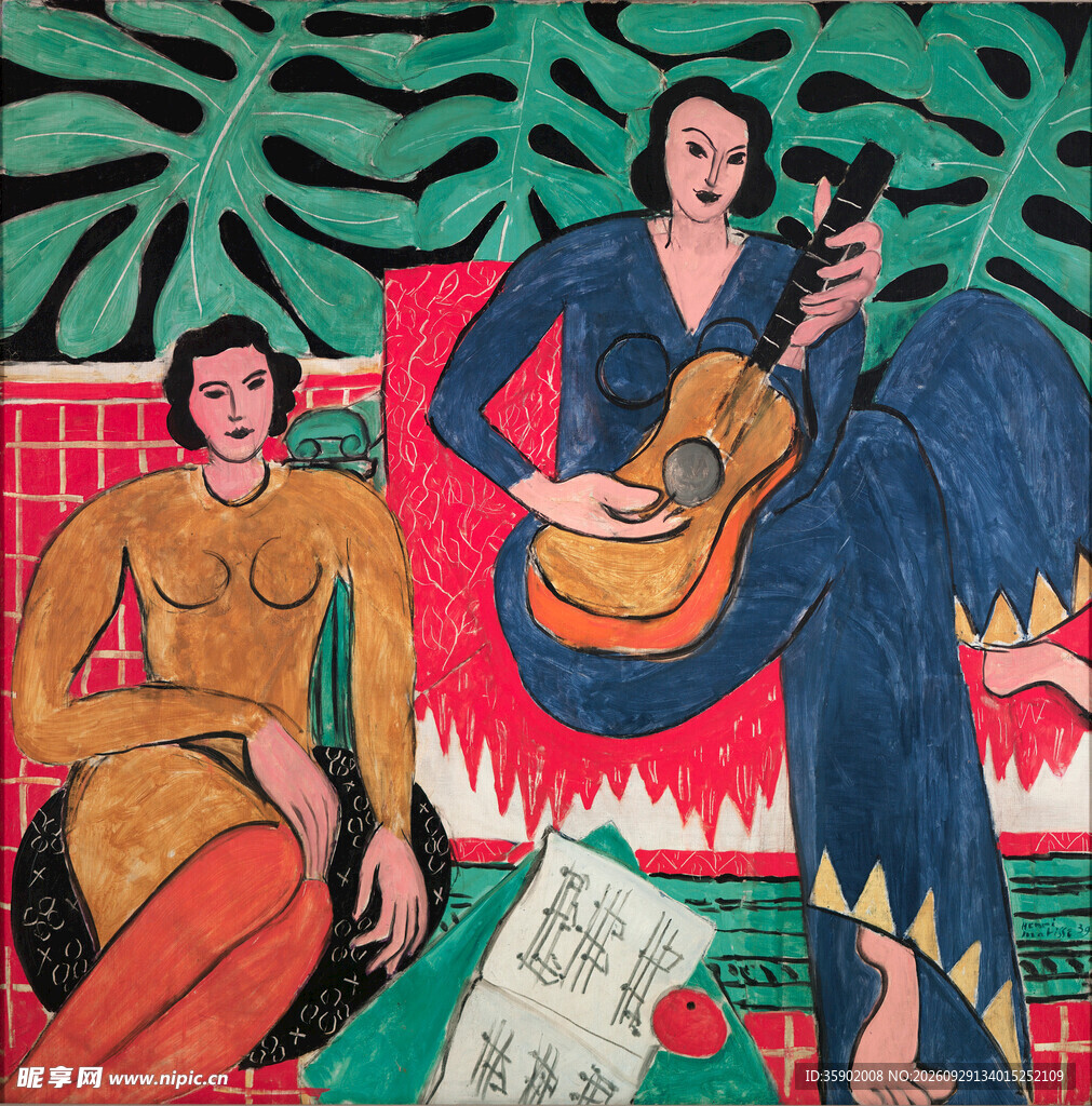 弹吉他女子艺术油画