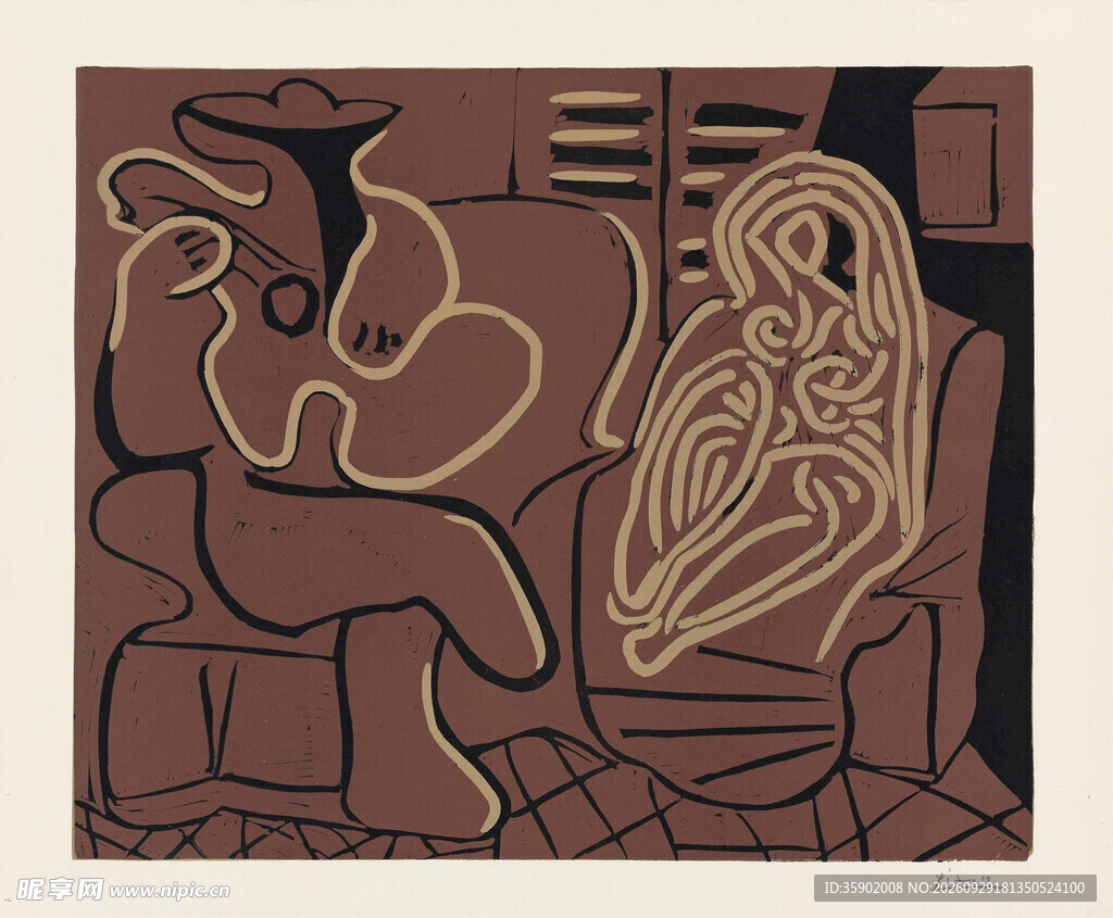 抽象线条人物版画