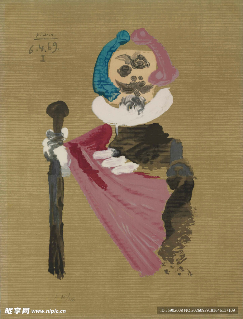 抽象复古持杖人物插画