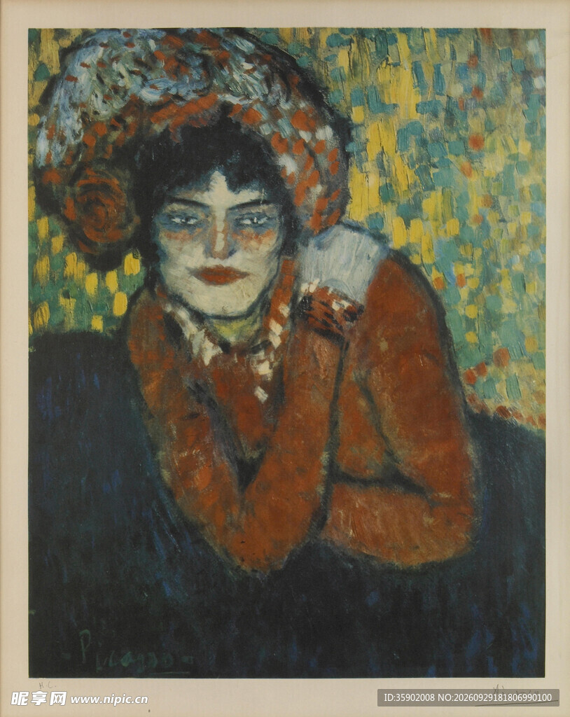 点彩风格女性肖像油画