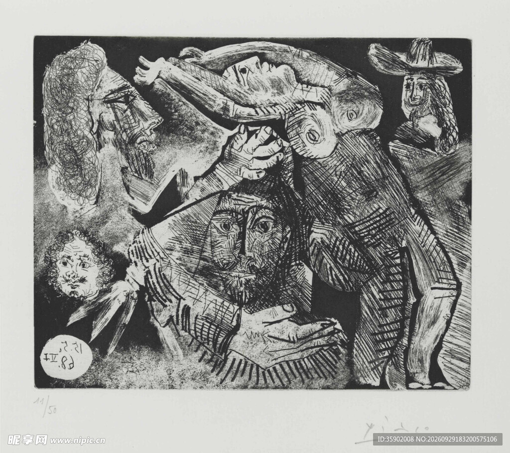 抽象黑白人物版画