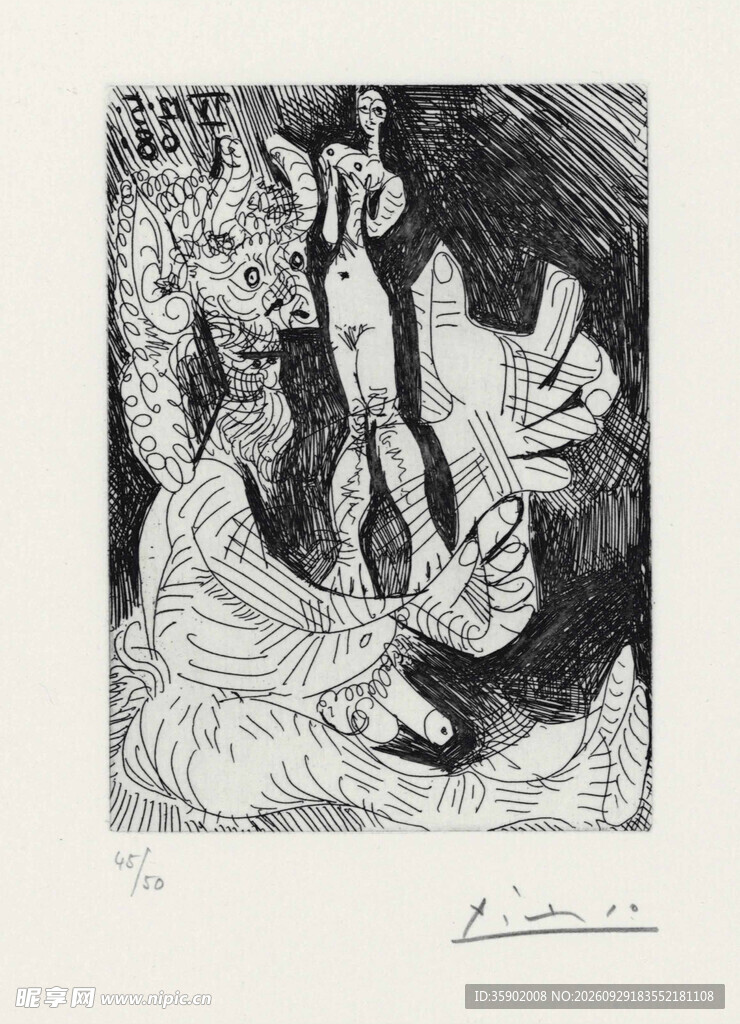 抽象黑白人物版画