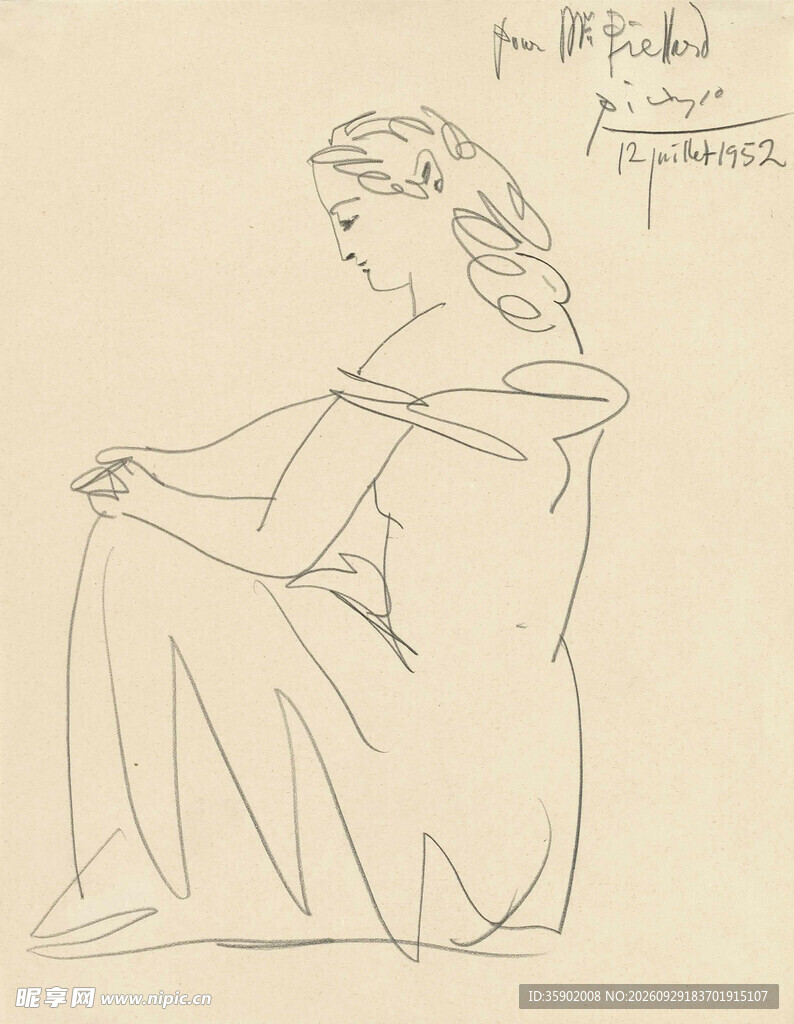 坐姿女性素描线稿