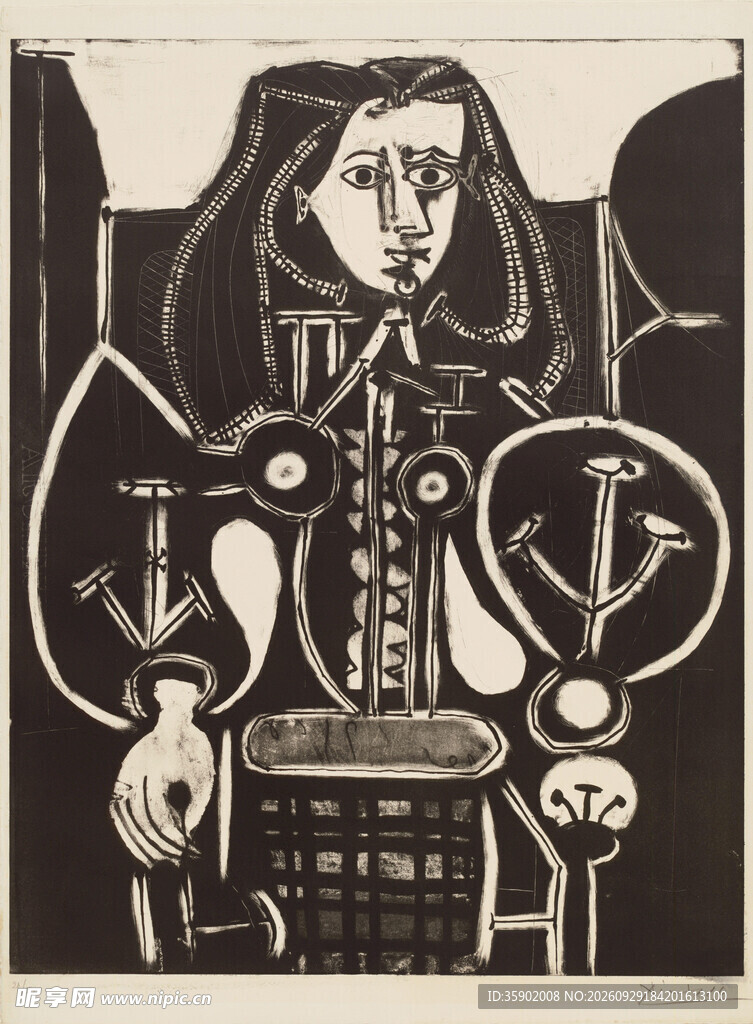 黑白抽象女性版画