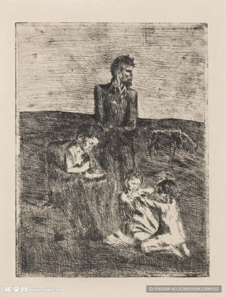 复古黑白人物版画