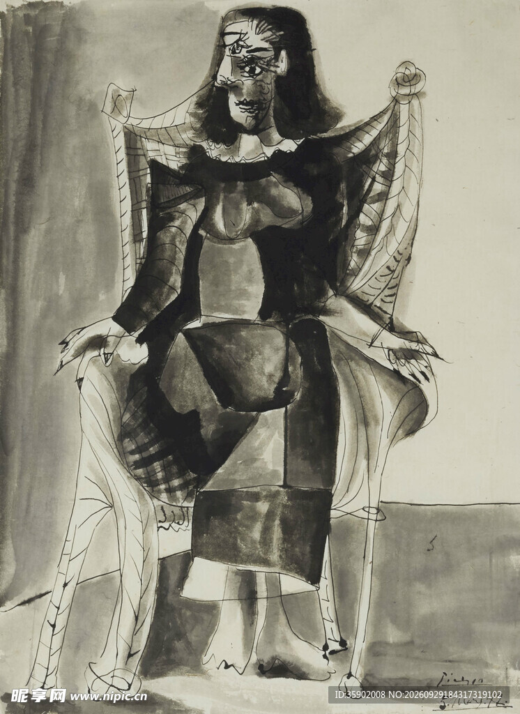 抽象坐椅女性艺术画