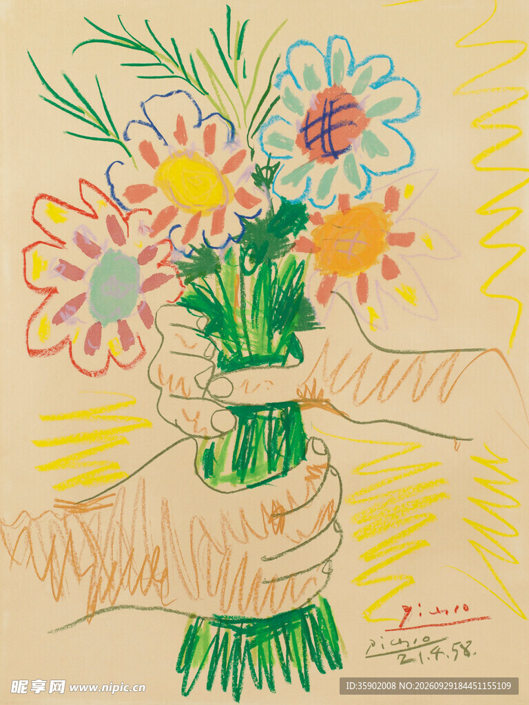手绘童趣花瓶花束
