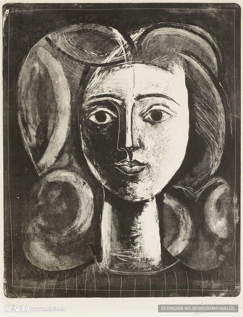 黑白女性肖像版画
