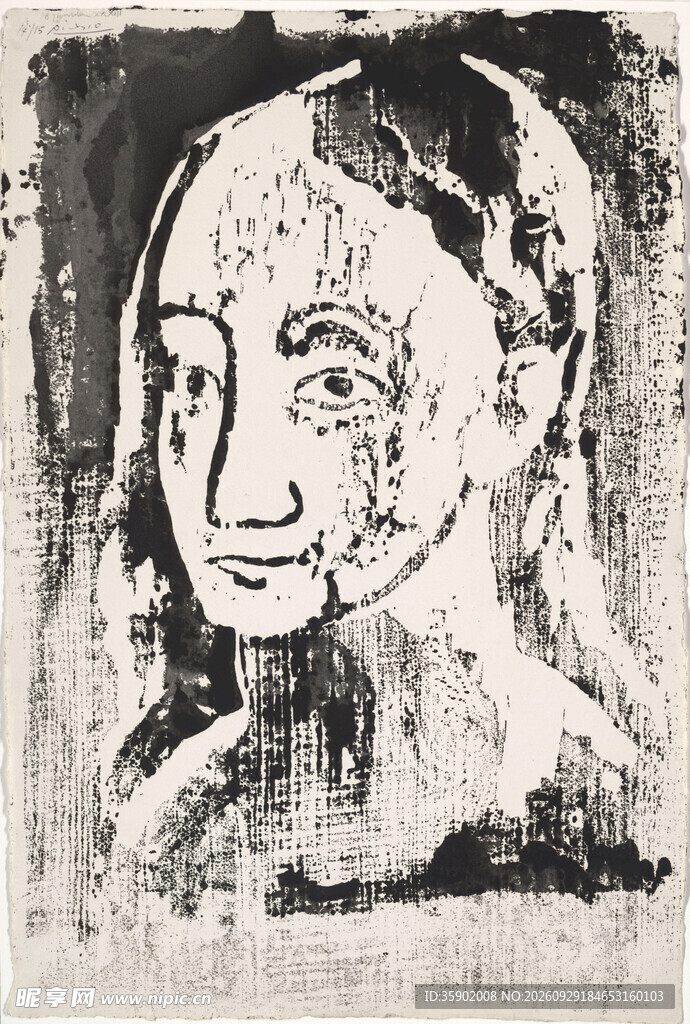黑白版画女性肖像