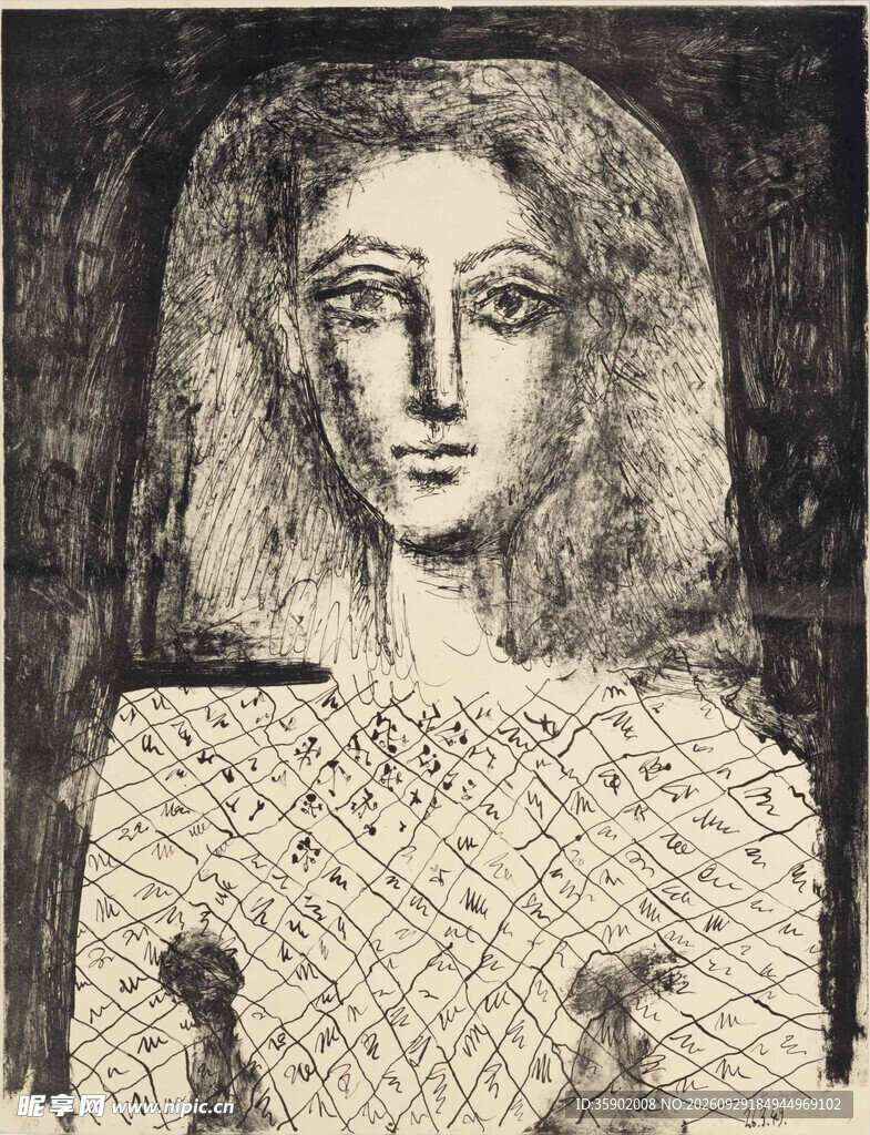 复古女子肖像版画
